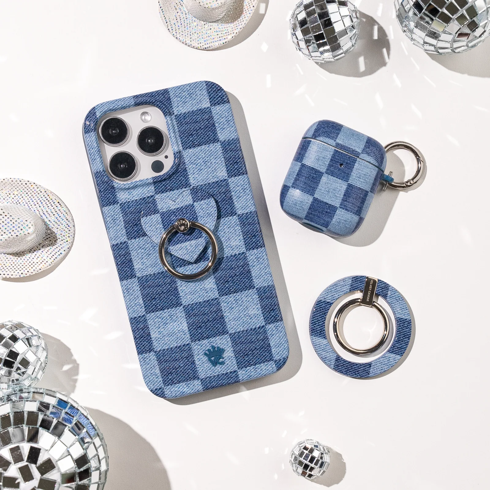 Denim Vibe Checkered Phone Ring - Image 2