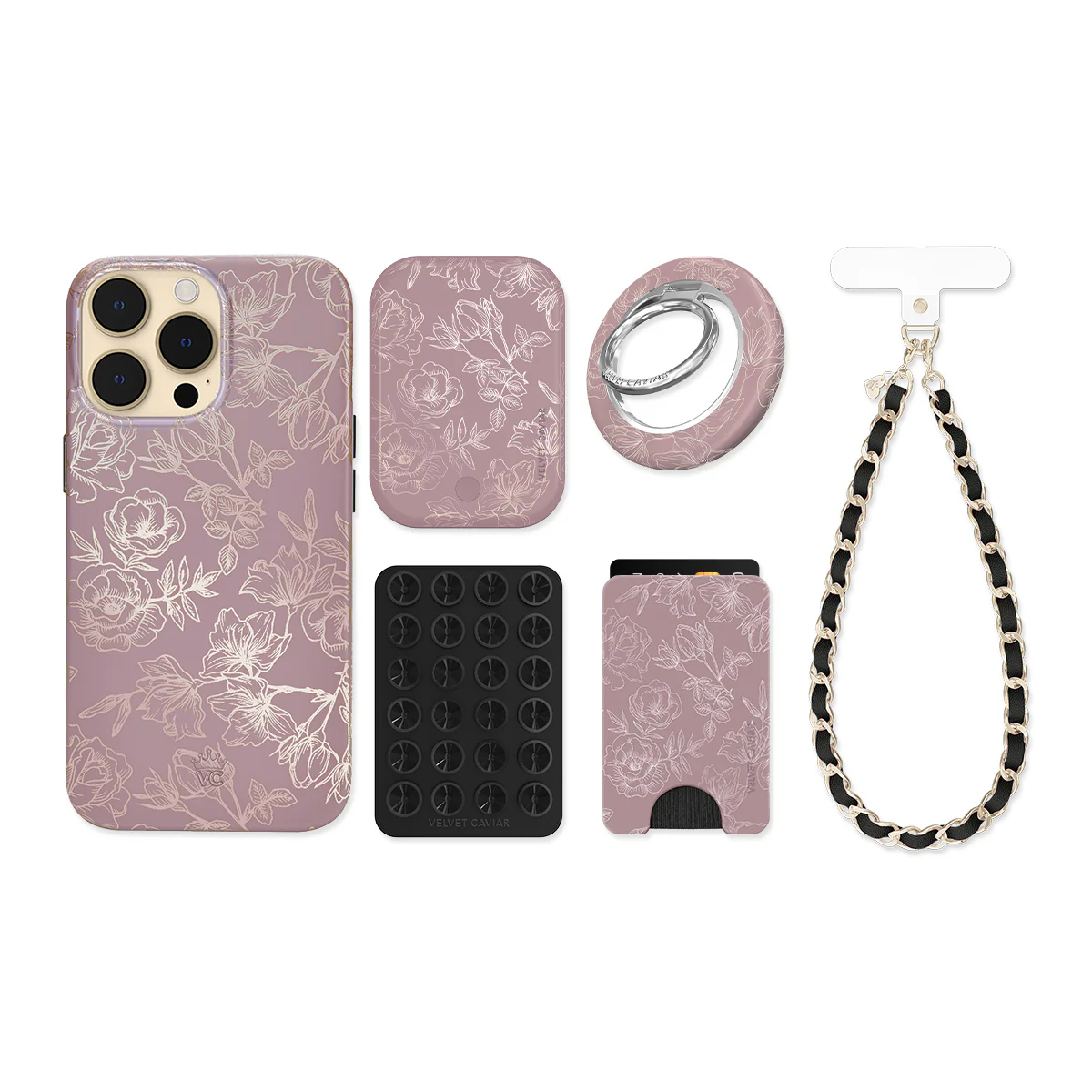 Dusty Rose Chrome Floral iPhone Bundle Set - Image 10