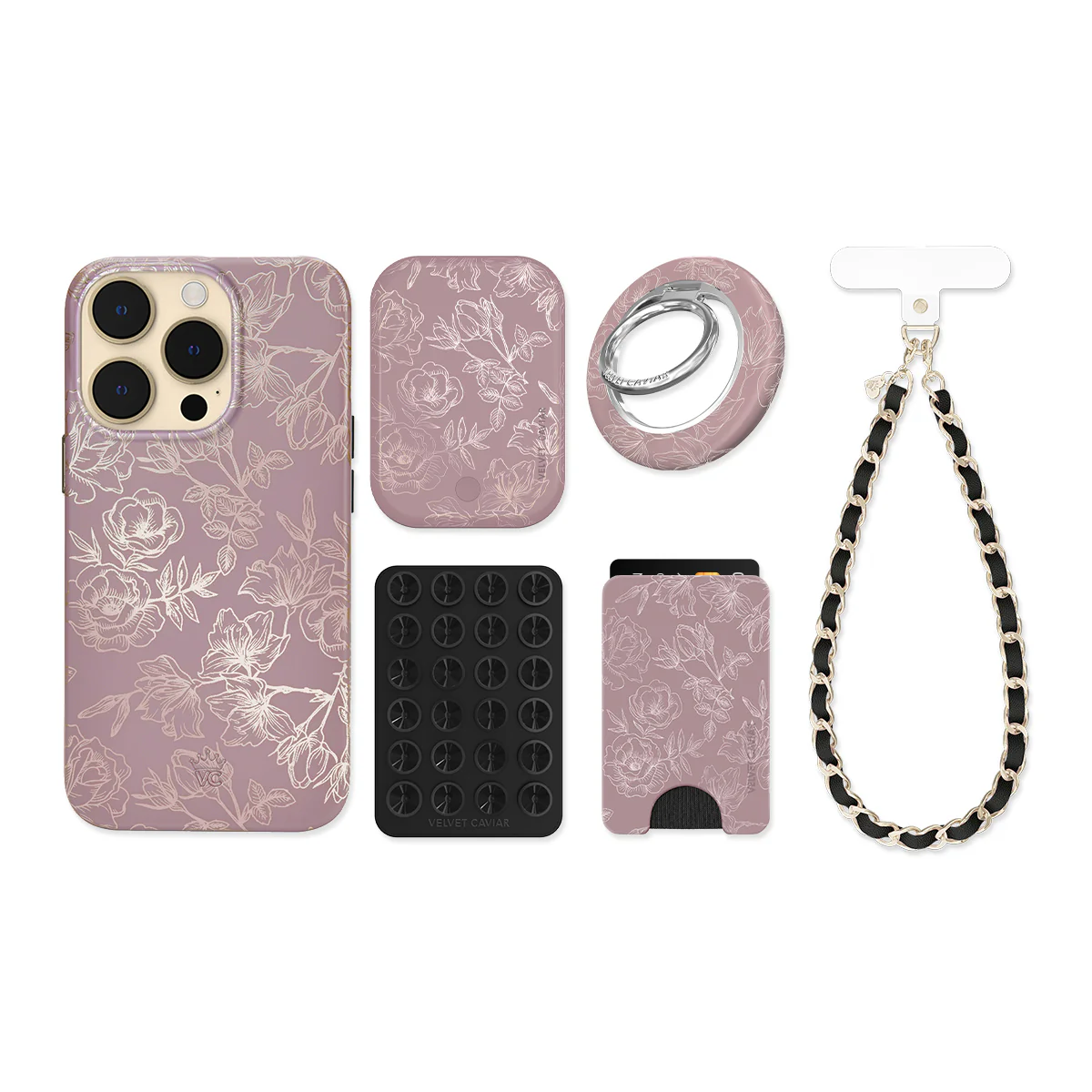 Dusty Rose Chrome Floral iPhone Bundle Set - Image 11