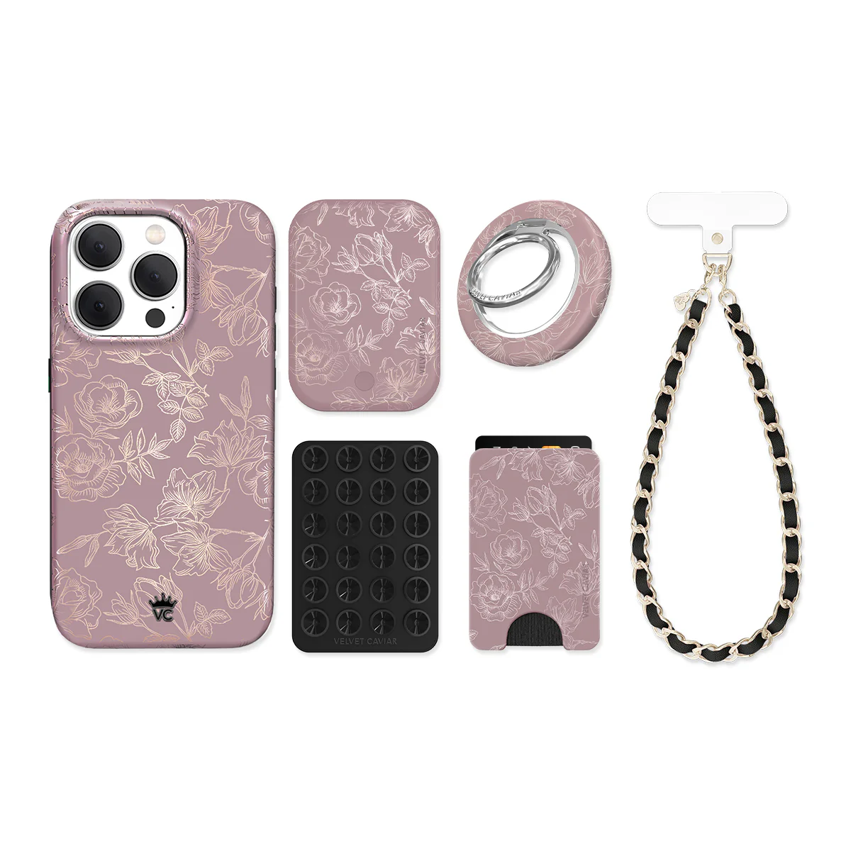 Dusty Rose Chrome Floral iPhone Bundle Set - Image 15