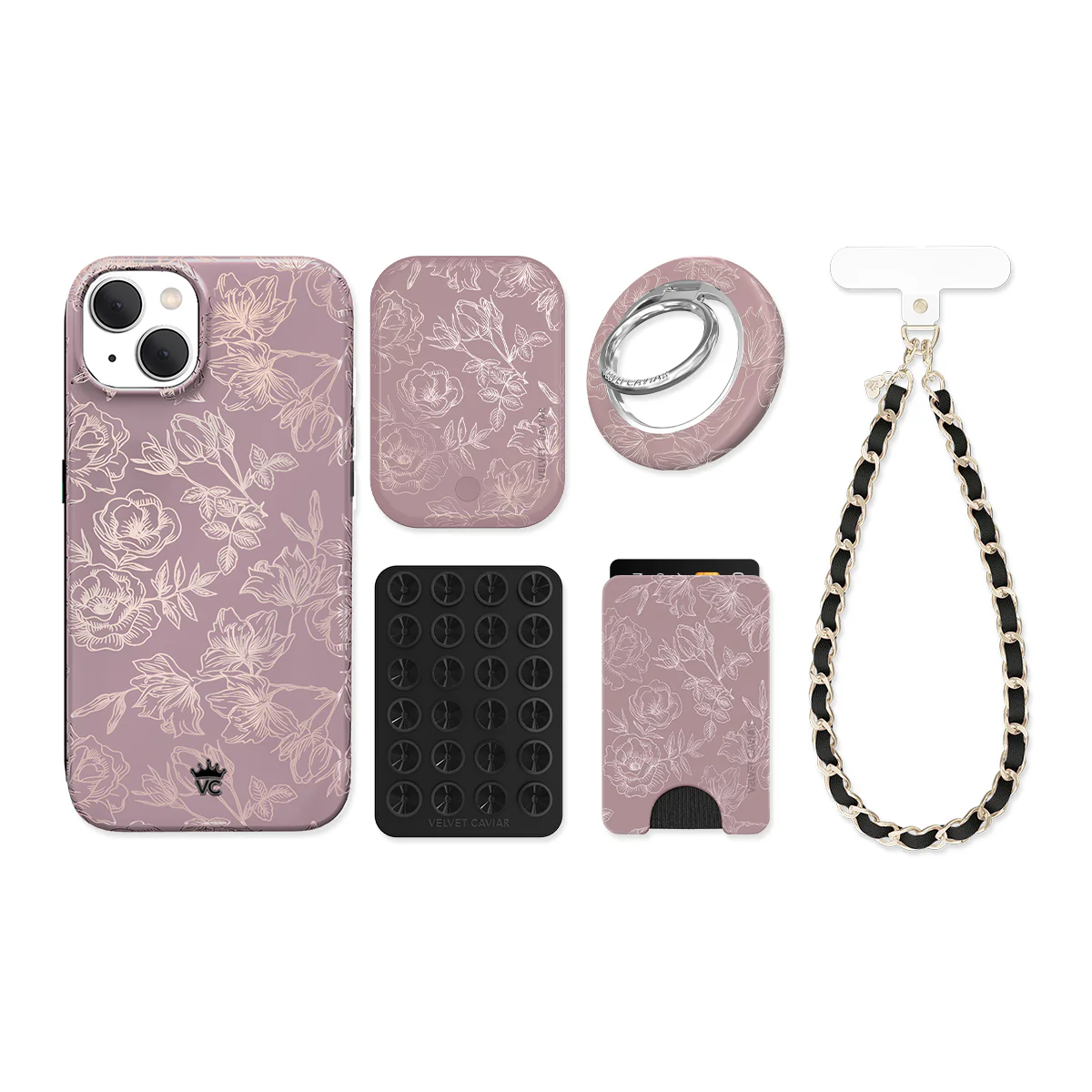 Dusty Rose Chrome Floral iPhone Bundle Set - Image 16