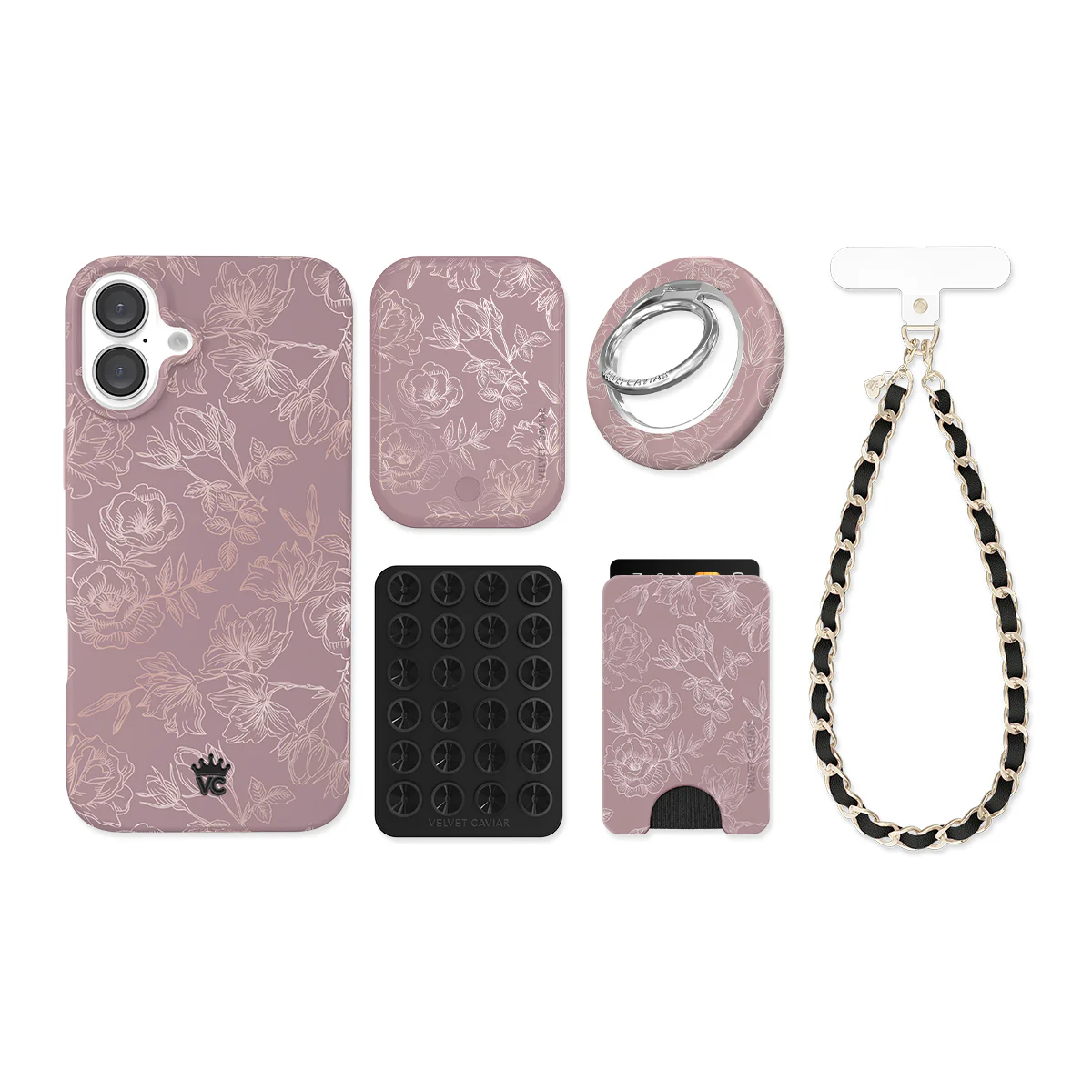 Dusty Rose Chrome Floral iPhone Bundle Set - Image 17