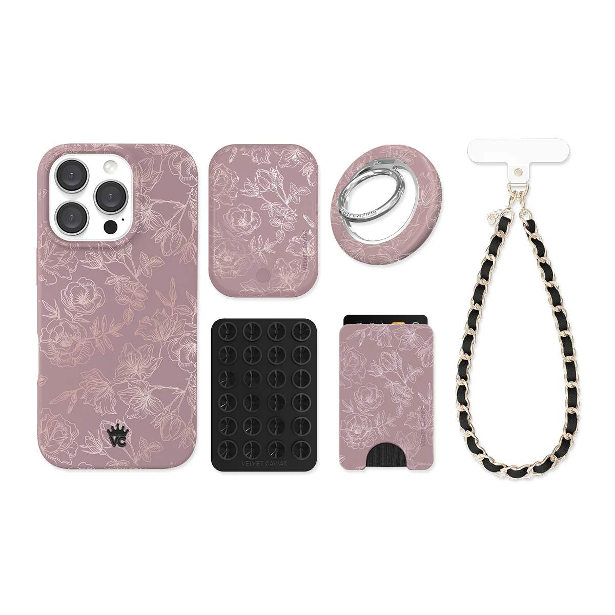 Dusty Rose Chrome Floral iPhone Bundle Set - Image 19