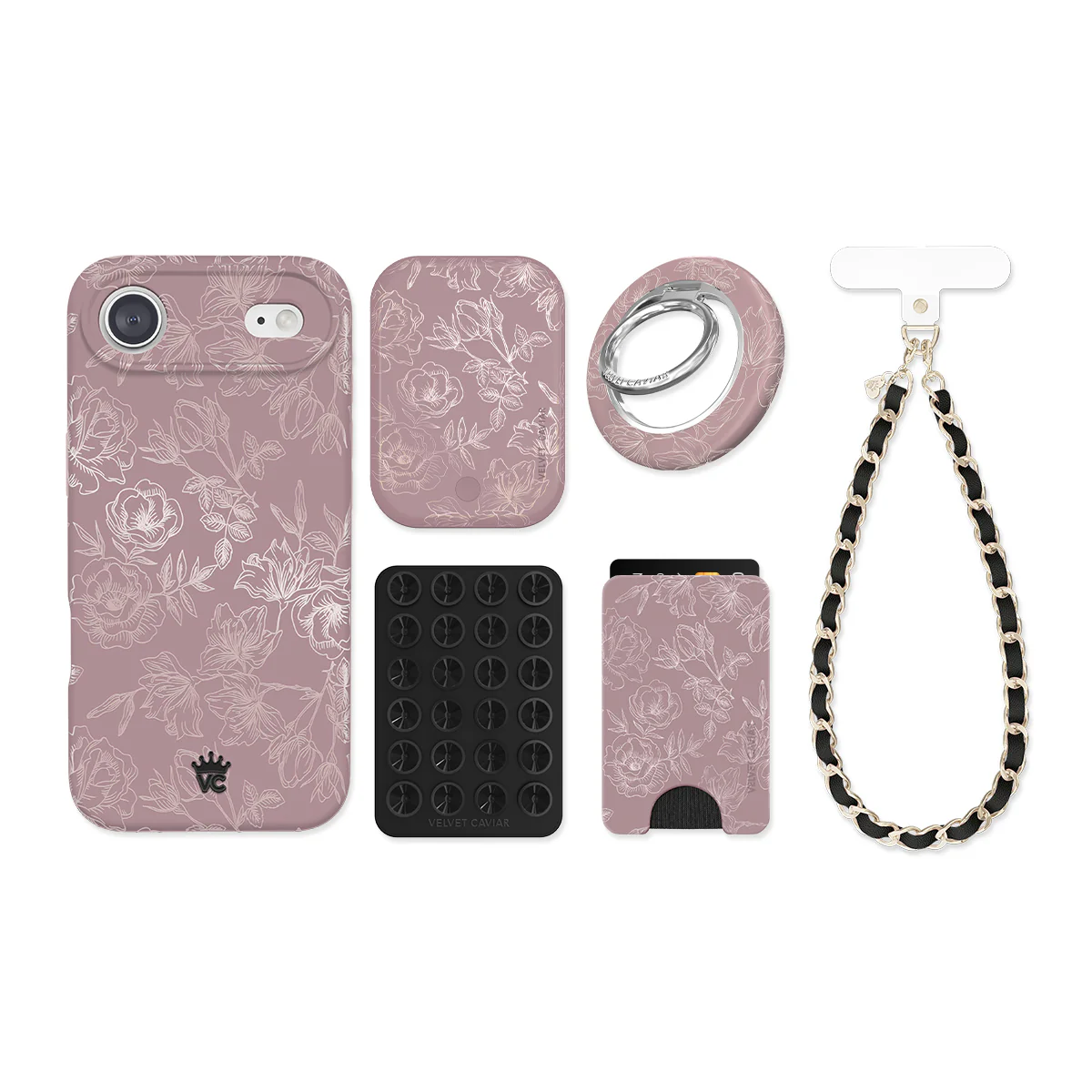 Dusty Rose Chrome Floral iPhone Bundle Set - Image 21