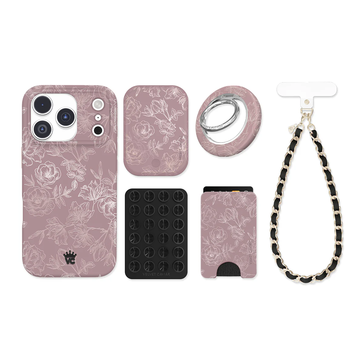 Dusty Rose Chrome Floral iPhone Bundle Set - Image 22