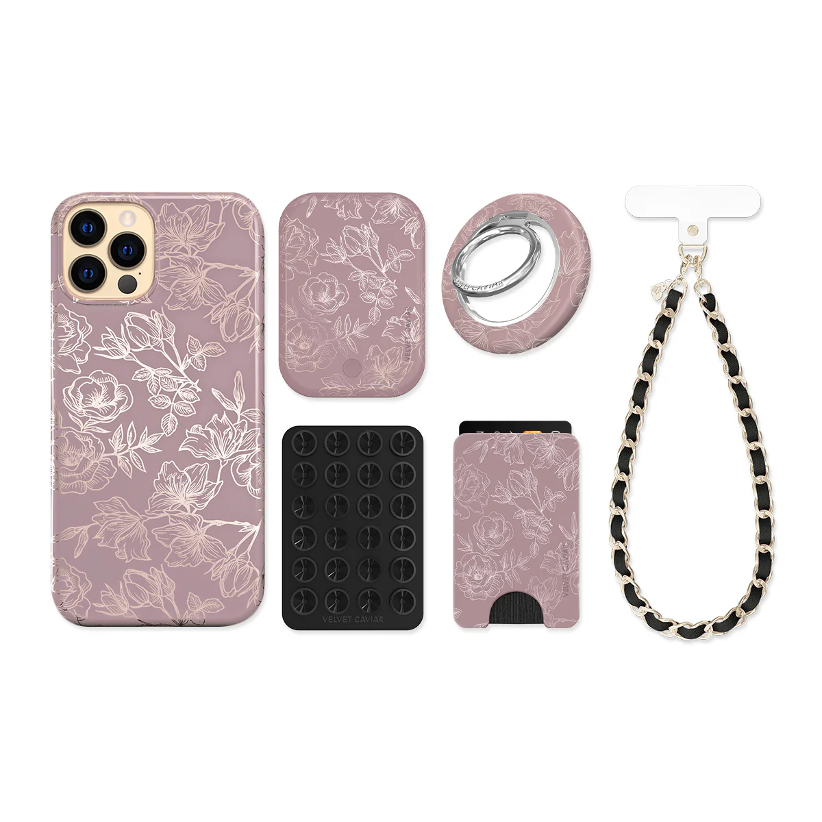 Dusty Rose Chrome Floral iPhone Bundle Set - Image 3
