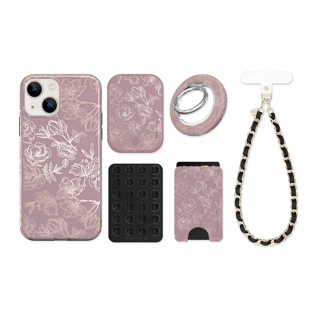 Dusty Rose Chrome Floral iPhone Bundle Set - Image 5