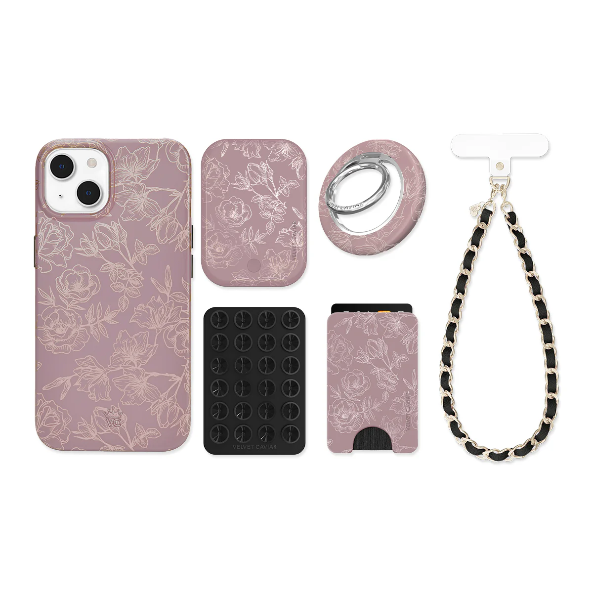 Dusty Rose Chrome Floral iPhone Bundle Set - Image 9