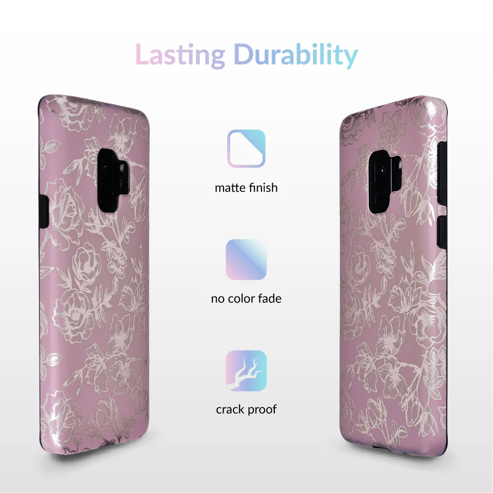 Dusty Rose Chrome Floral Samsung Galaxy Case - Image 14