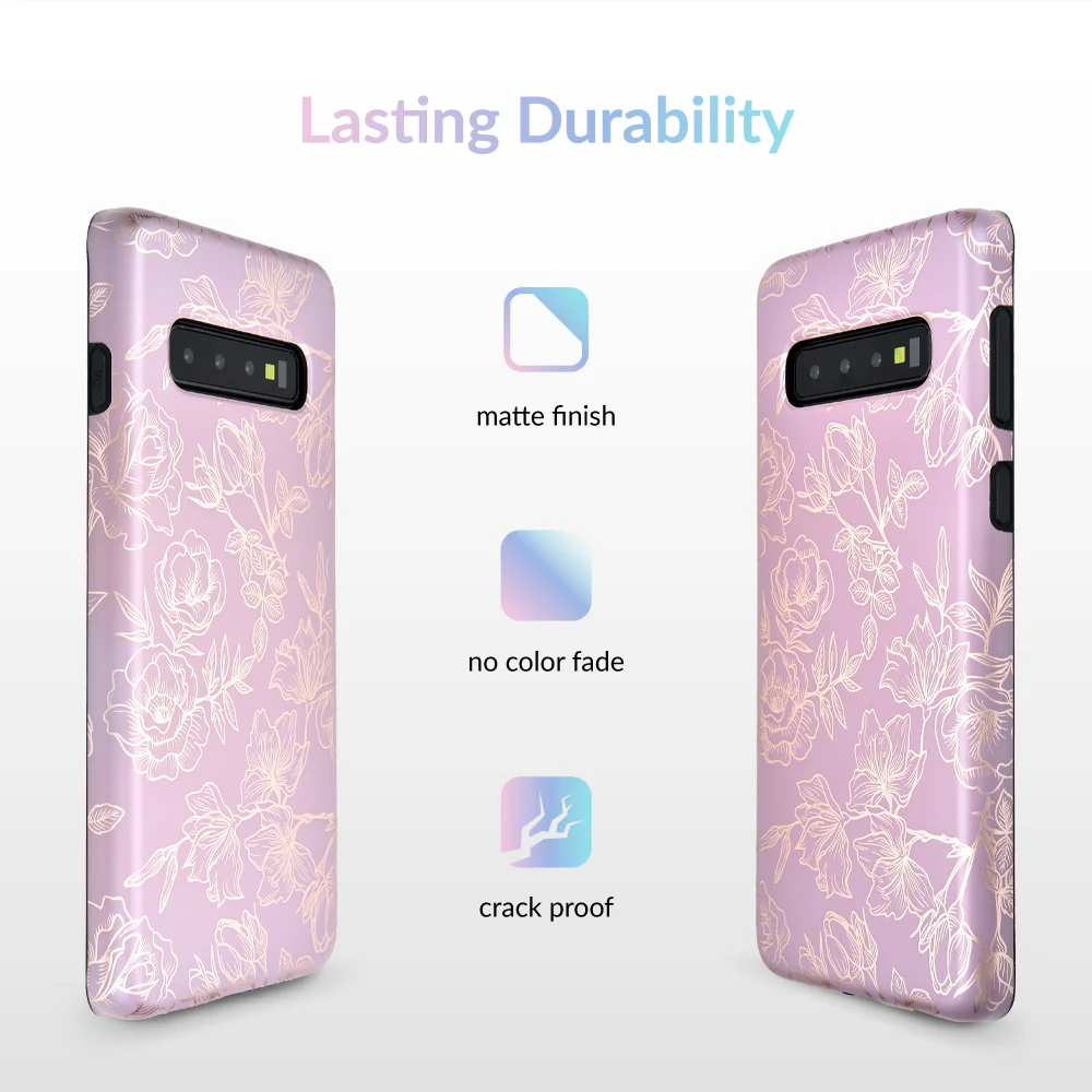 Dusty Rose Chrome Floral Samsung Galaxy Case - Image 41