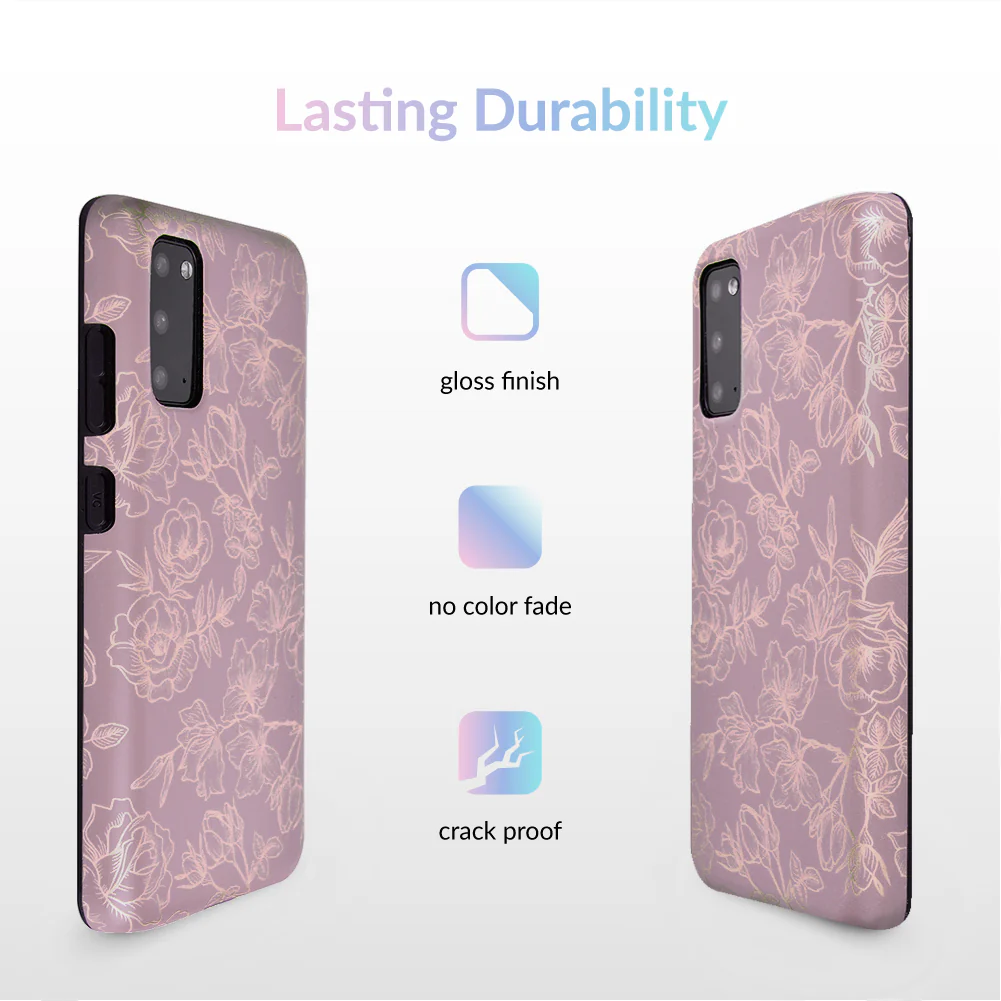 Dusty Rose Chrome Floral Samsung Galaxy Case - Image 62