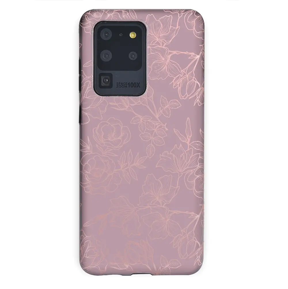 Dusty Rose Chrome Floral Samsung Galaxy Case - Image 68