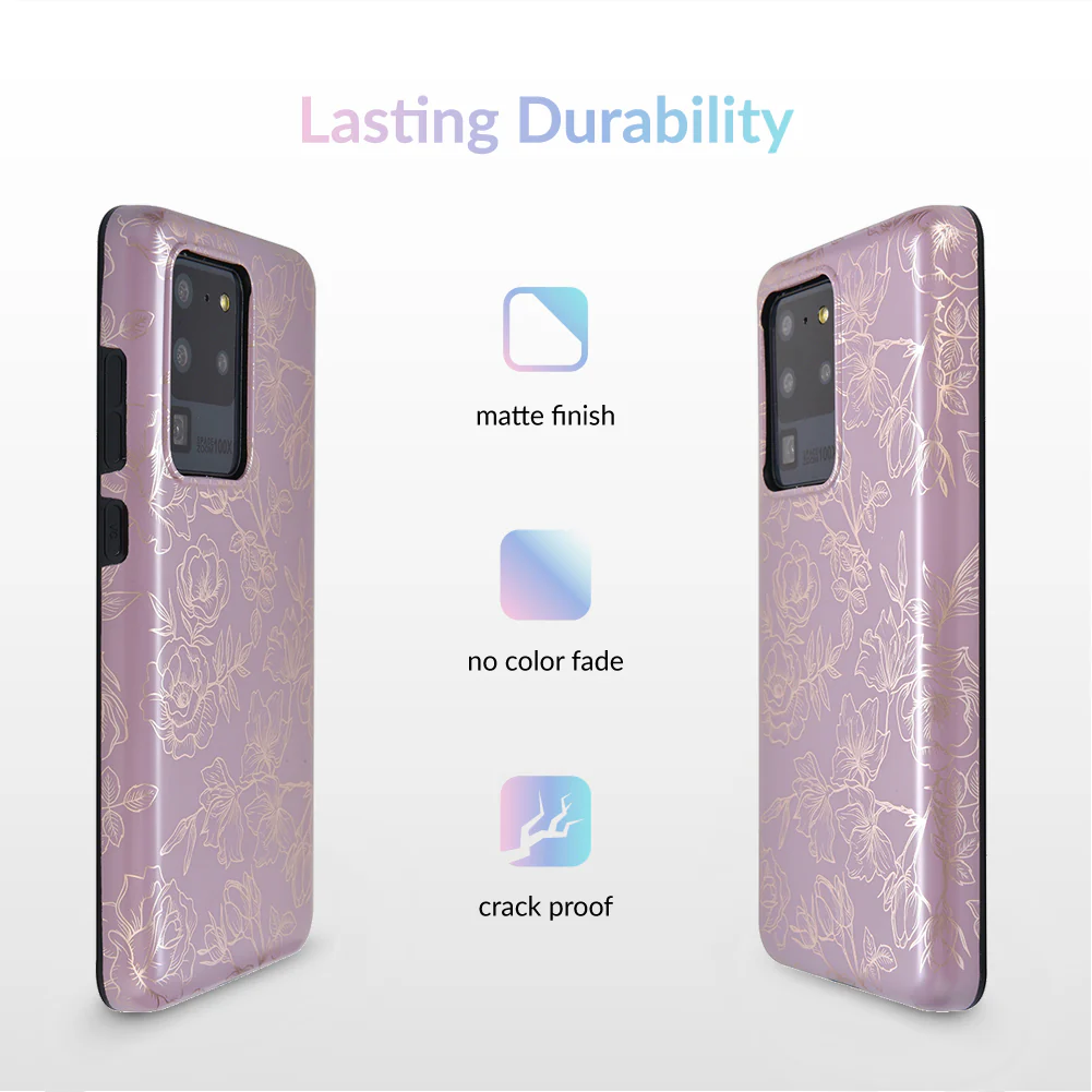 Dusty Rose Chrome Floral Samsung Galaxy Case - Image 70