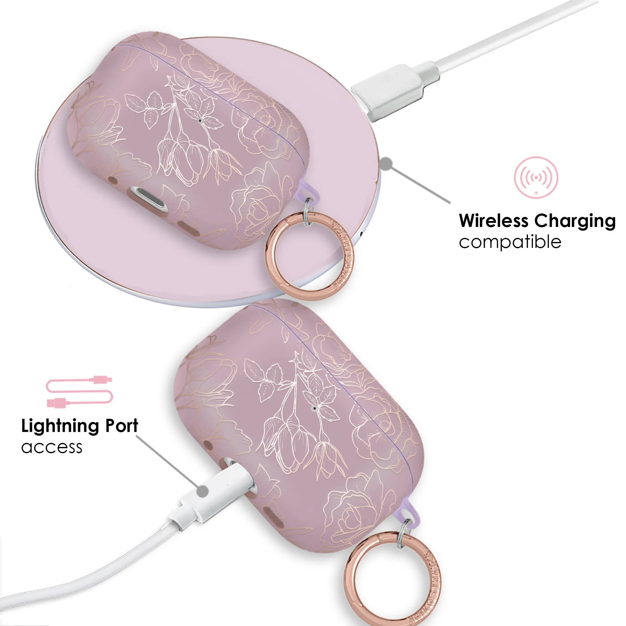Dusty Rose Chrome Floral AirPods Case - Image 23