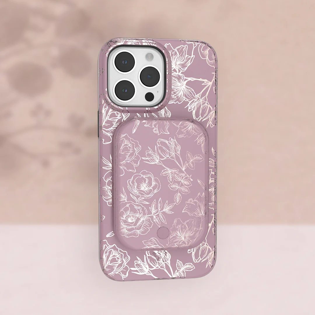 Dusty Rose Chrome Floral MagSafe Battery Power Pack - Image 2