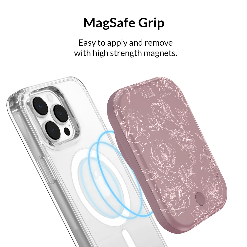 Dusty Rose Chrome Floral MagSafe Battery Power Pack - Image 4