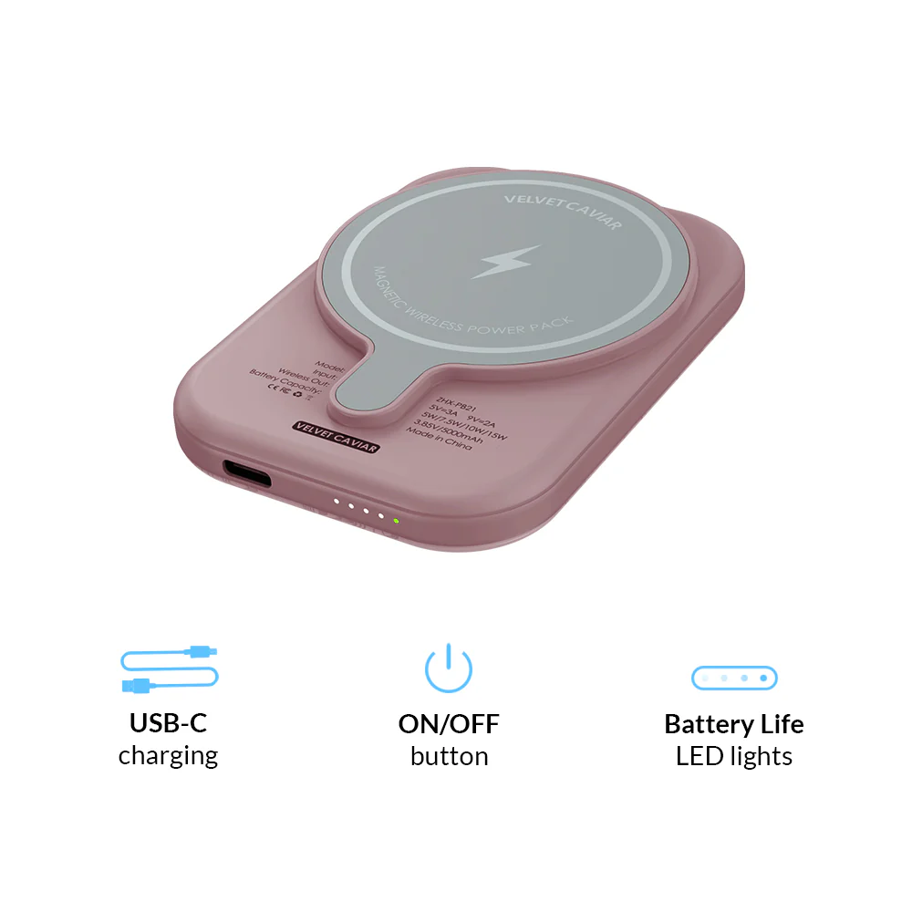 Dusty Rose Chrome Floral MagSafe Battery Power Pack - Image 6