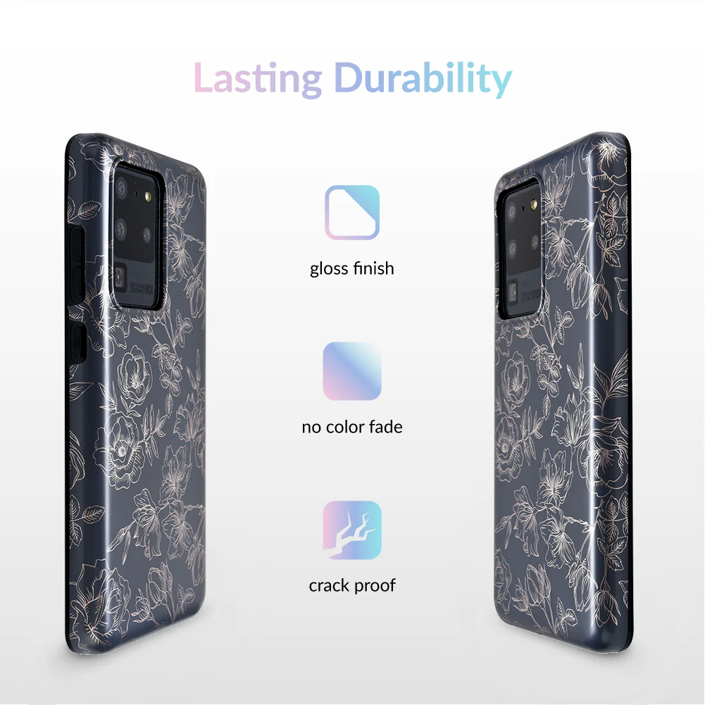 Floral Rose Gold Chrome Samsung Galaxy Case - Image 69