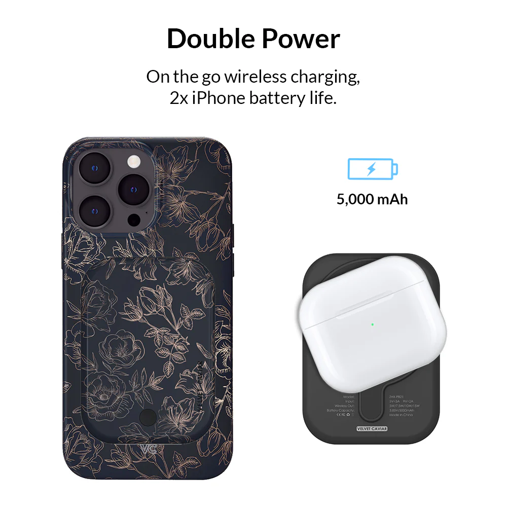 Floral Rose Gold Chrome MagSafe Battery Power Pack - Image 3