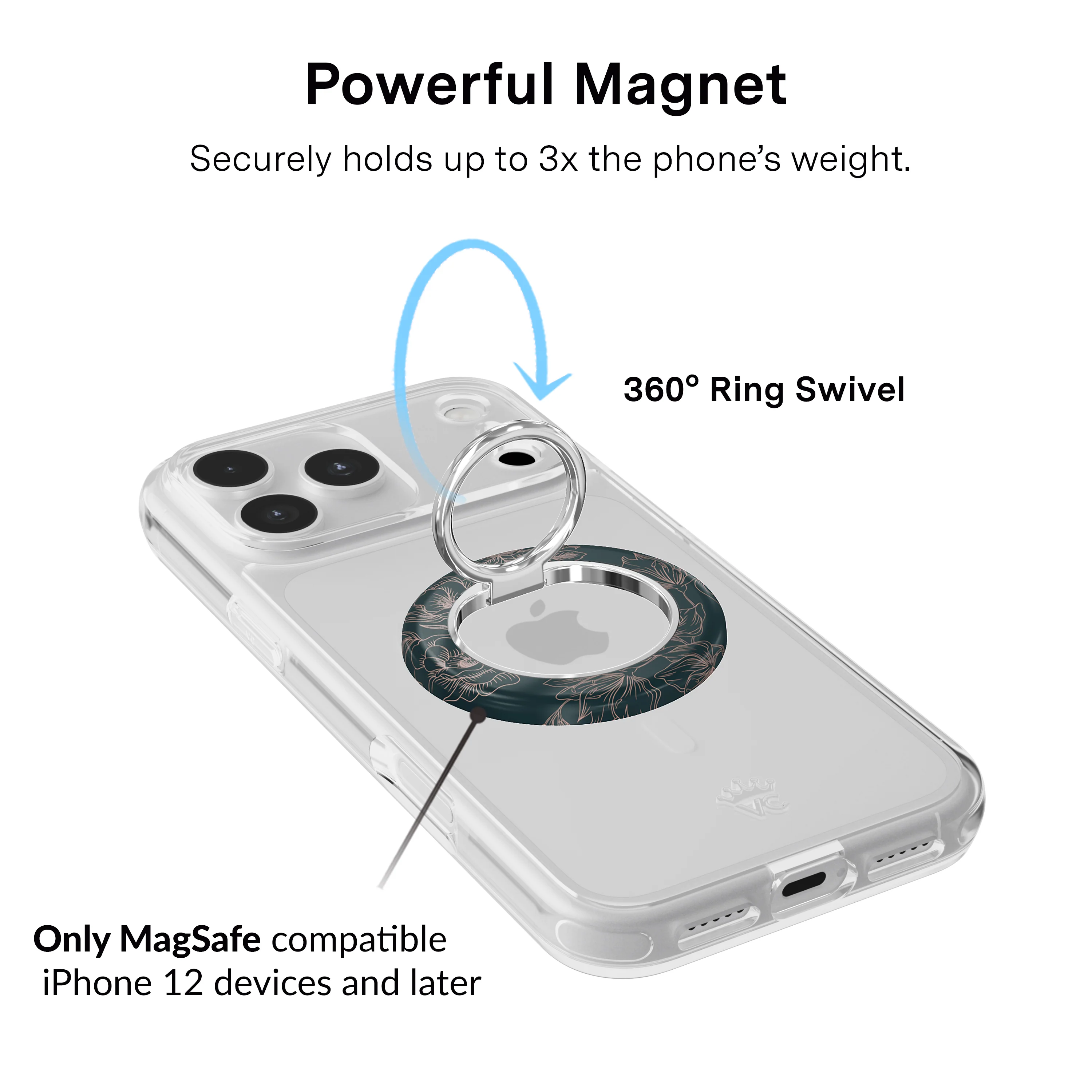 Floral Rose Gold Chrome MagSafe Grip Ring - Image 3