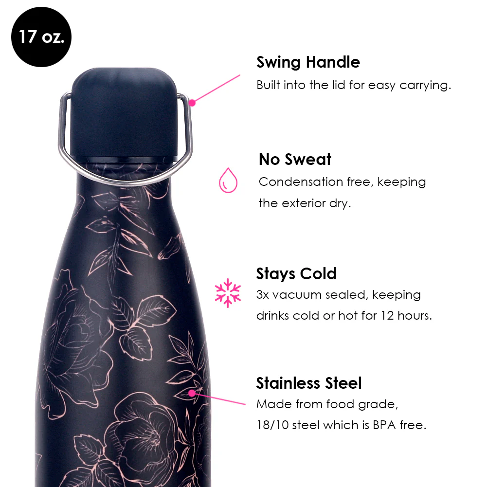 Floral Rose Gold Water Bottle - Image 3
