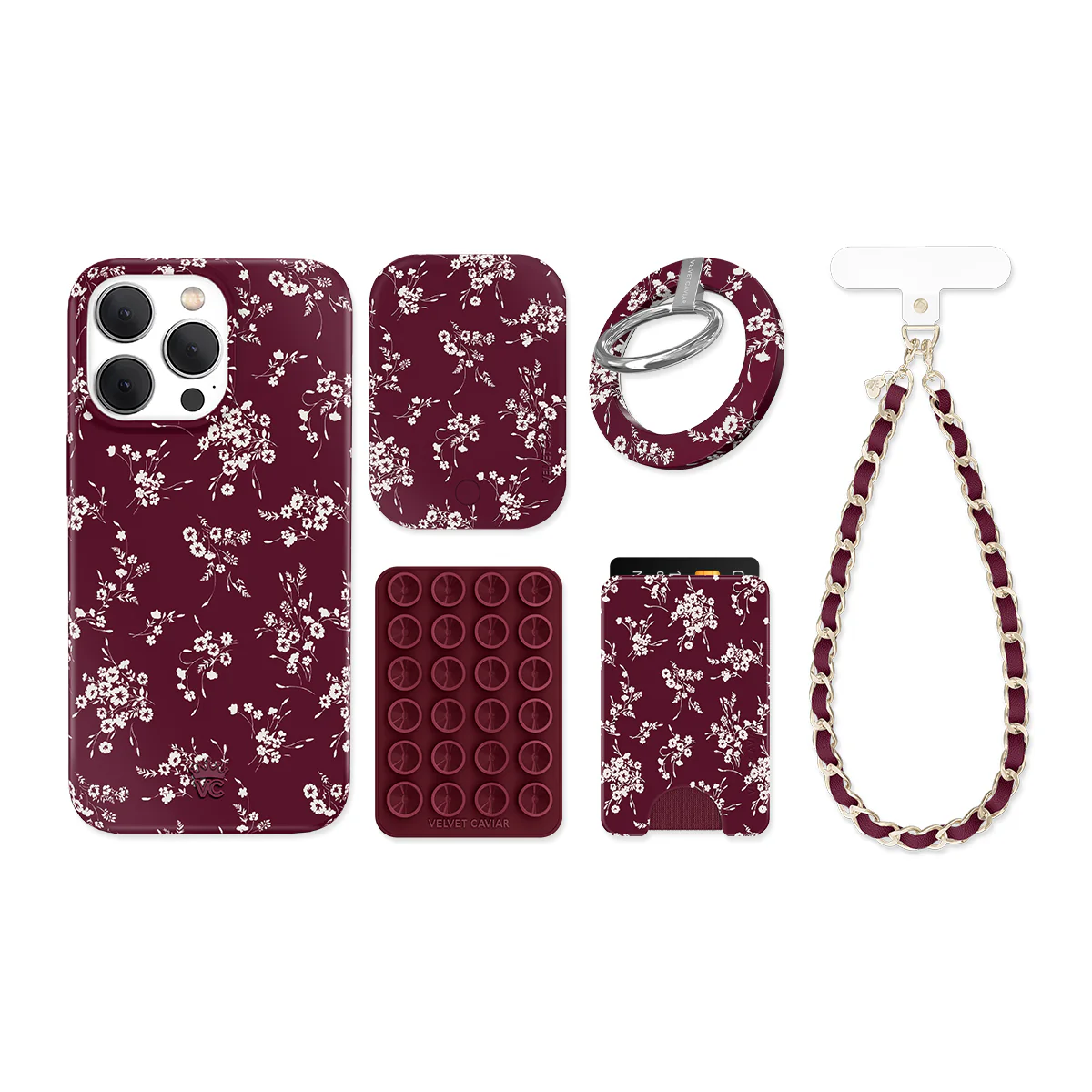 French Burgundy Floral iPhone Bundle Set - Image 10