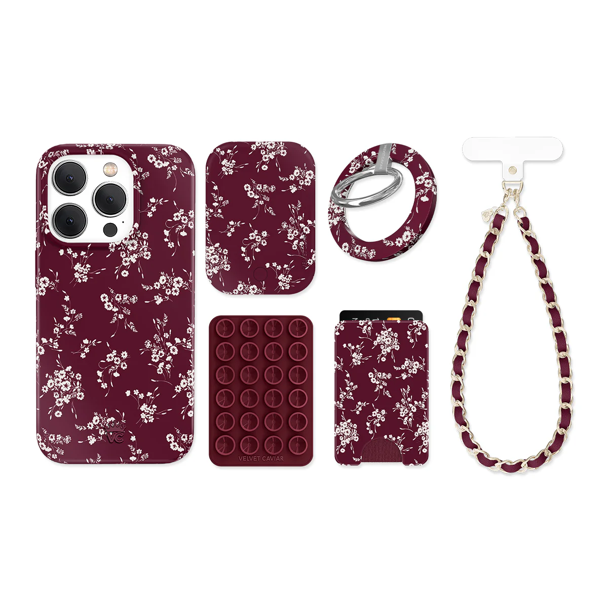 French Burgundy Floral iPhone Bundle Set - Image 11