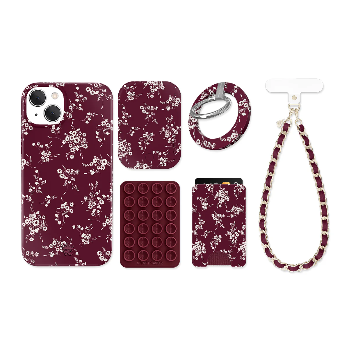 French Burgundy Floral iPhone Bundle Set - Image 12