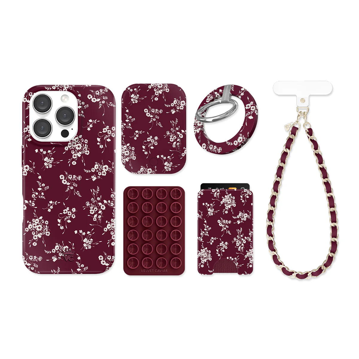 French Burgundy Floral iPhone Bundle Set - Image 15