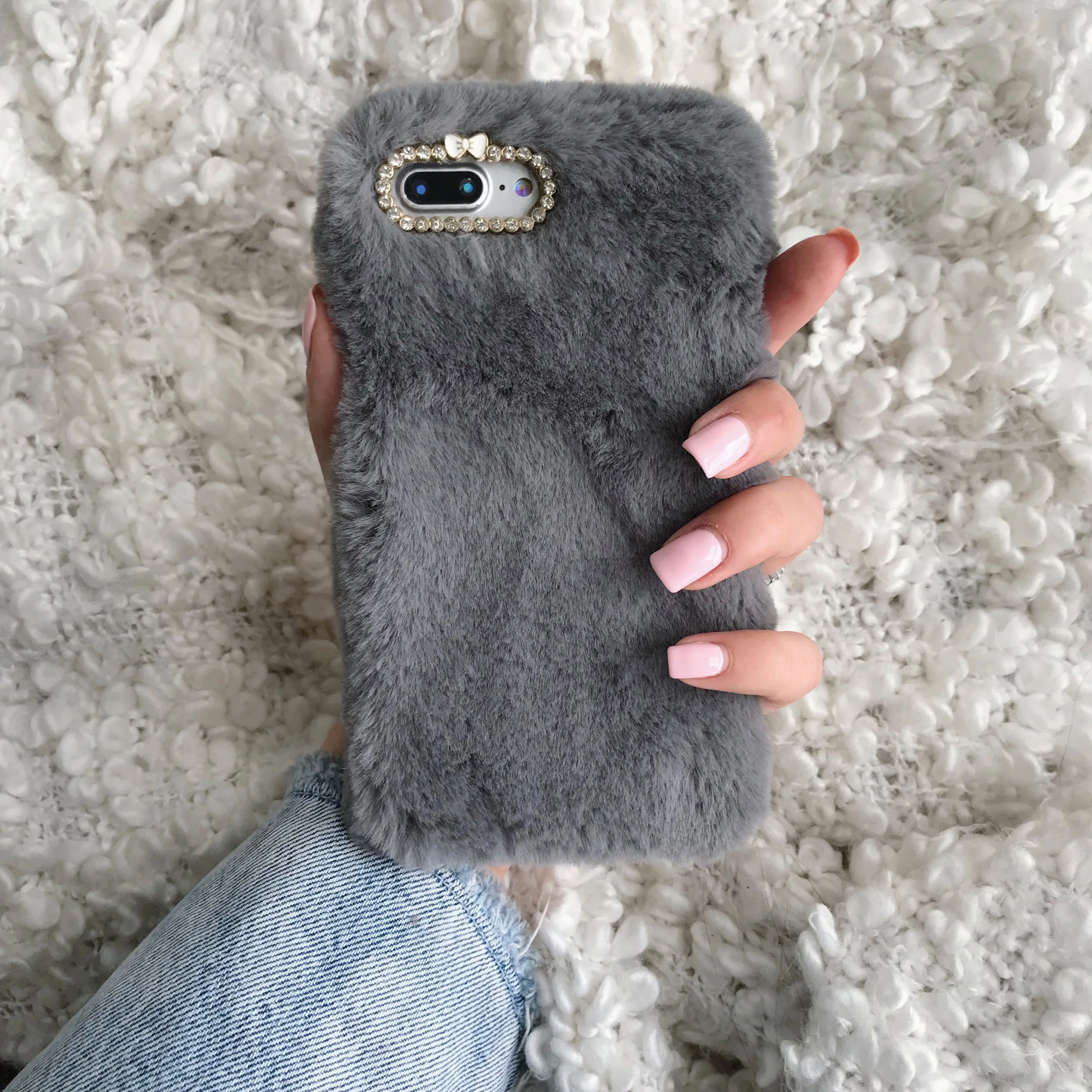 Gray Faux Fur iPhone Case - Image 18