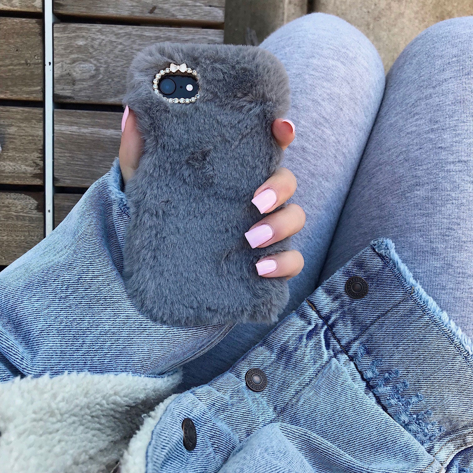 Gray Faux Fur iPhone Case - Image 2