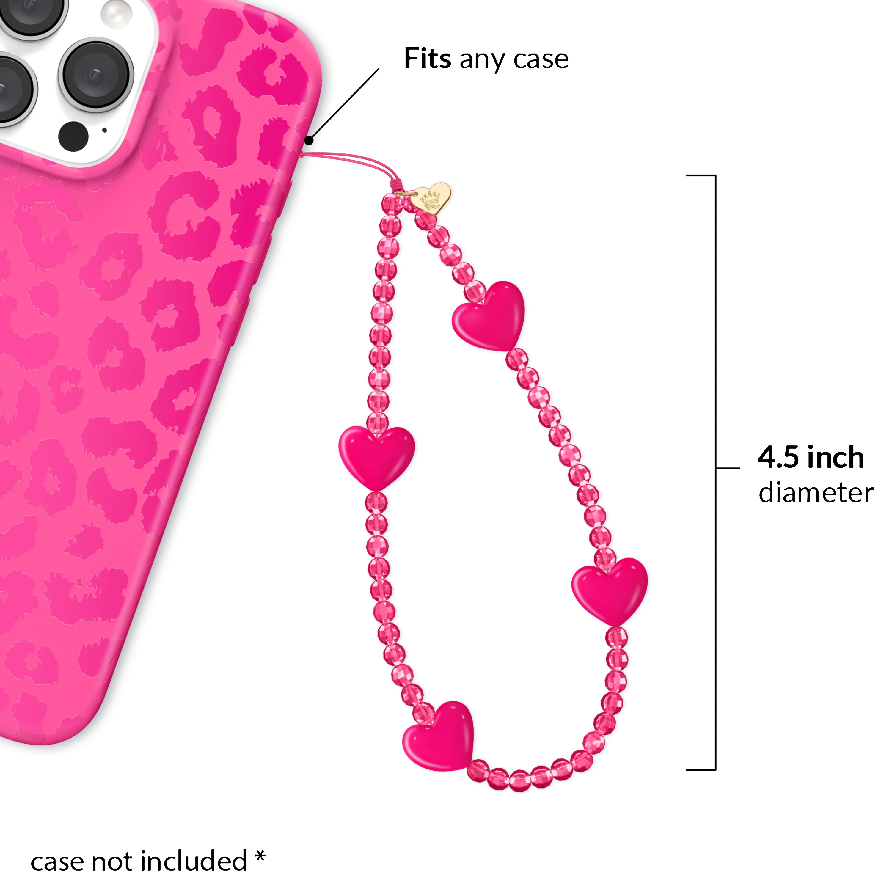Hot Pink Heart Phone Charm - Image 3