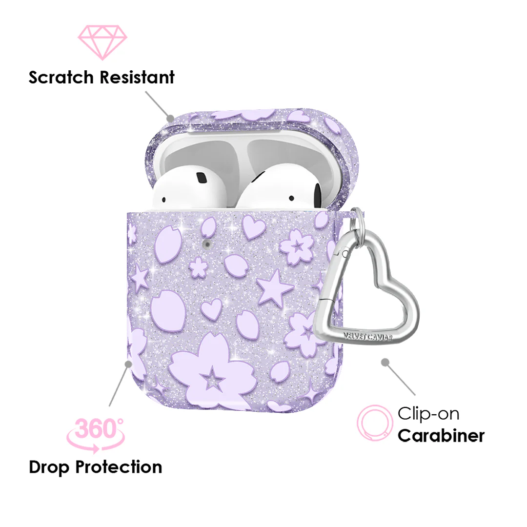 Lavender Cherry Blossom Glitter AirPod Case - Image 15