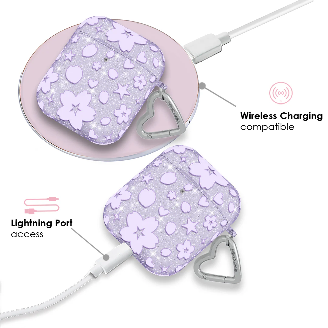 Lavender Cherry Blossom Glitter AirPod Case - Image 16