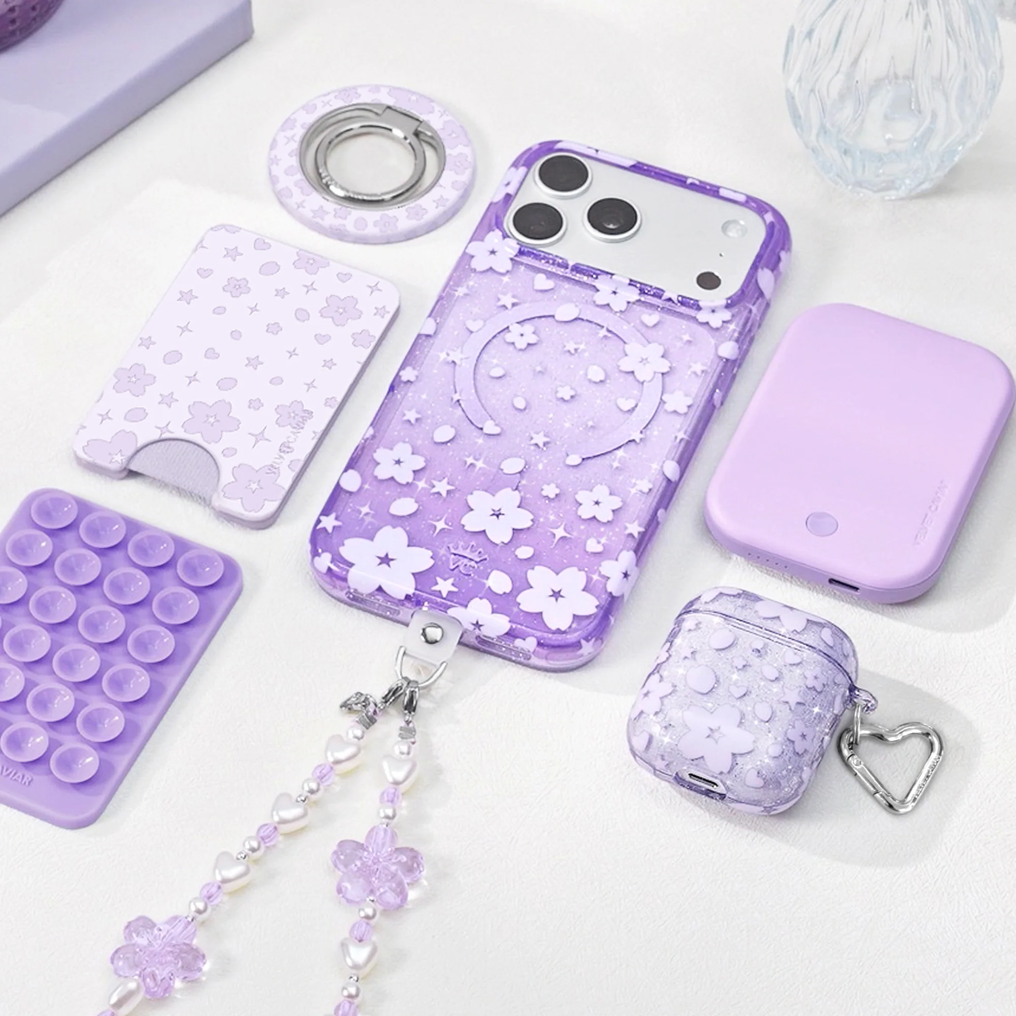 Lavender Cherry Blossom Glitter AirPod Case - Image 18