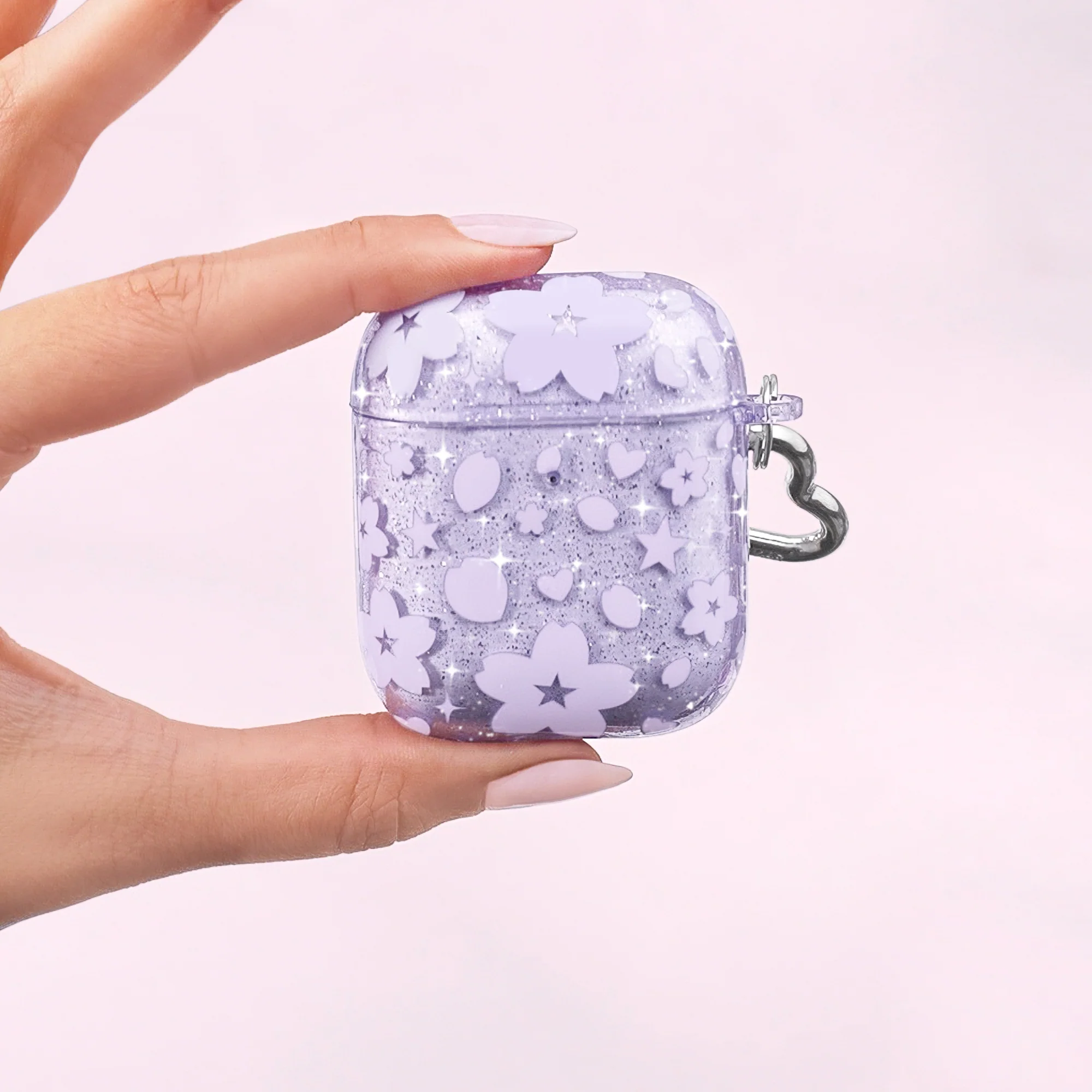 Lavender Cherry Blossom Glitter AirPod Case - Image 2