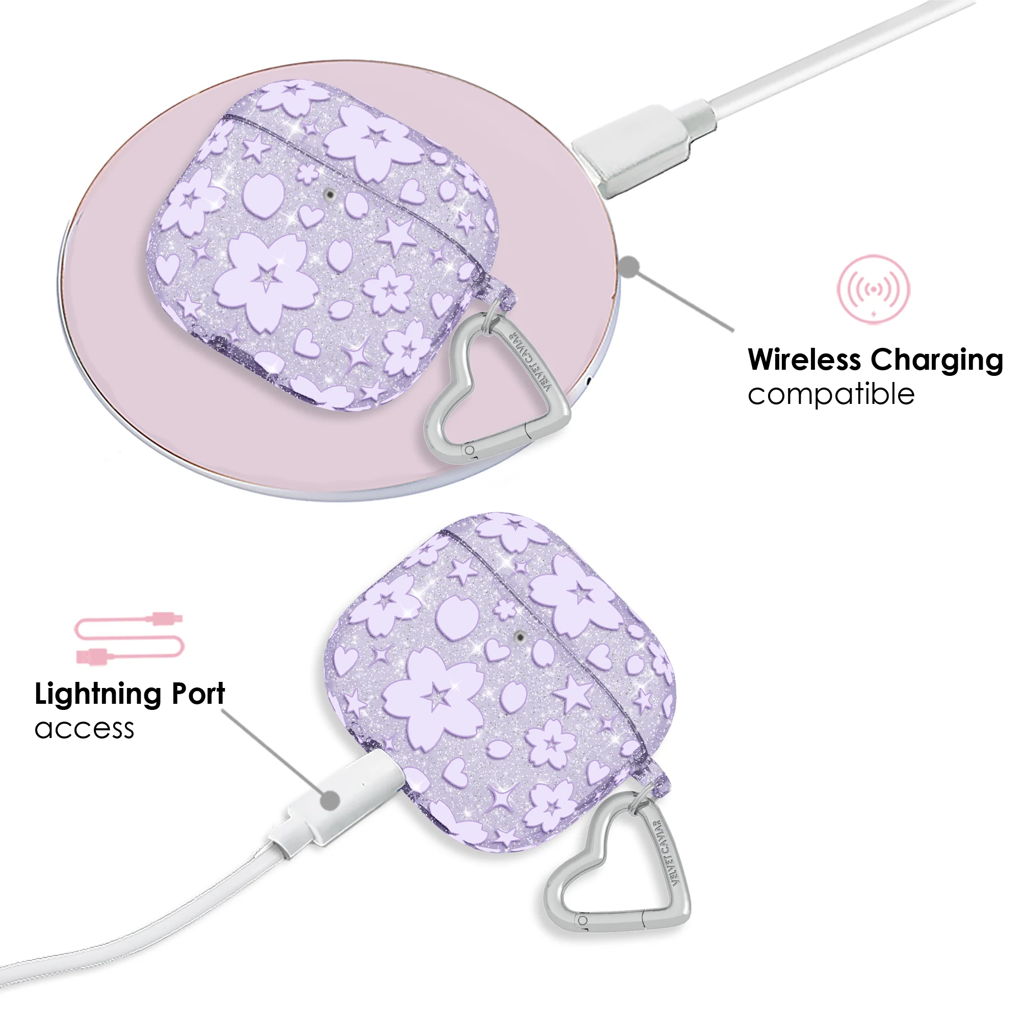 Lavender Cherry Blossom Glitter AirPod Case - Image 22