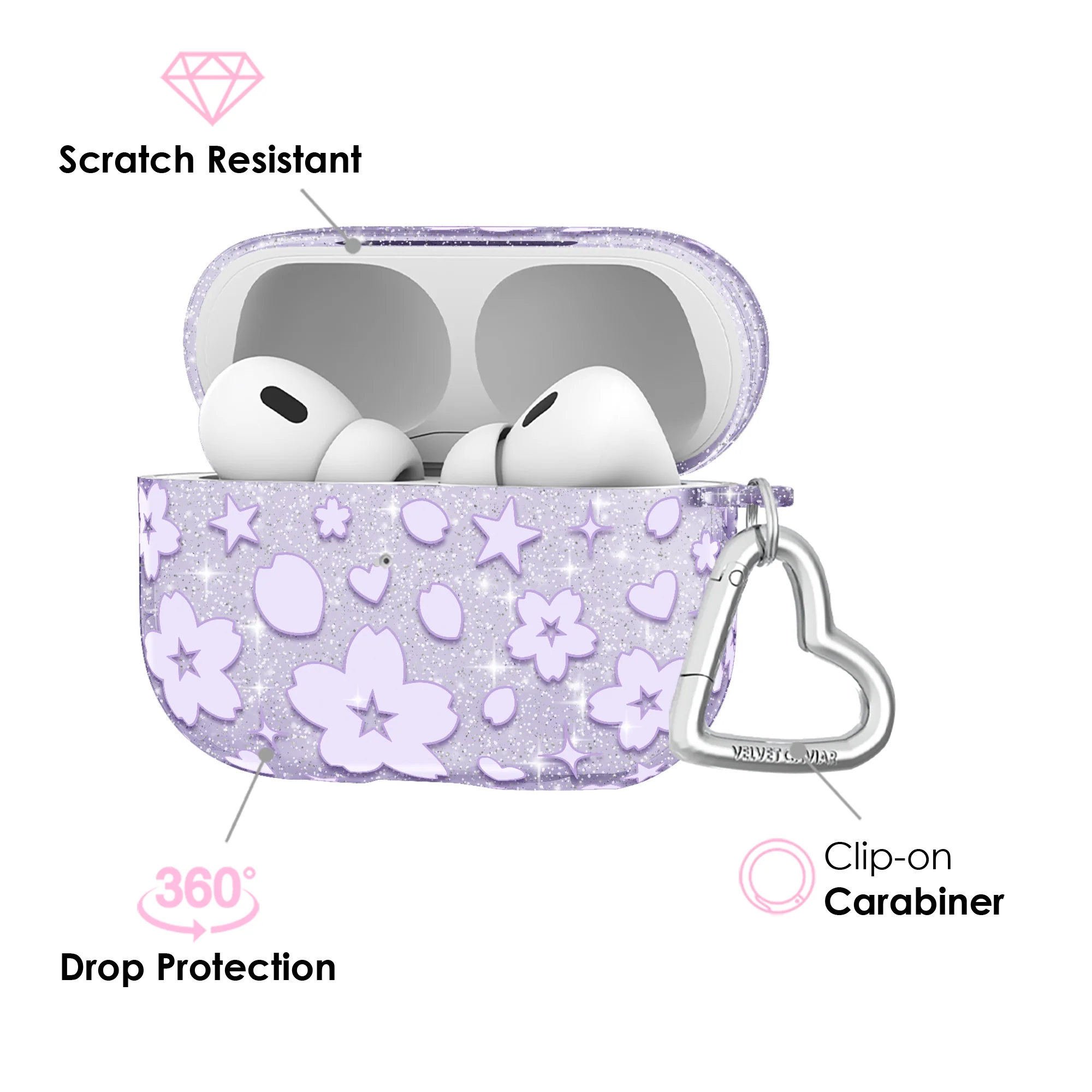 Lavender Cherry Blossom Glitter AirPod Case - Image 3