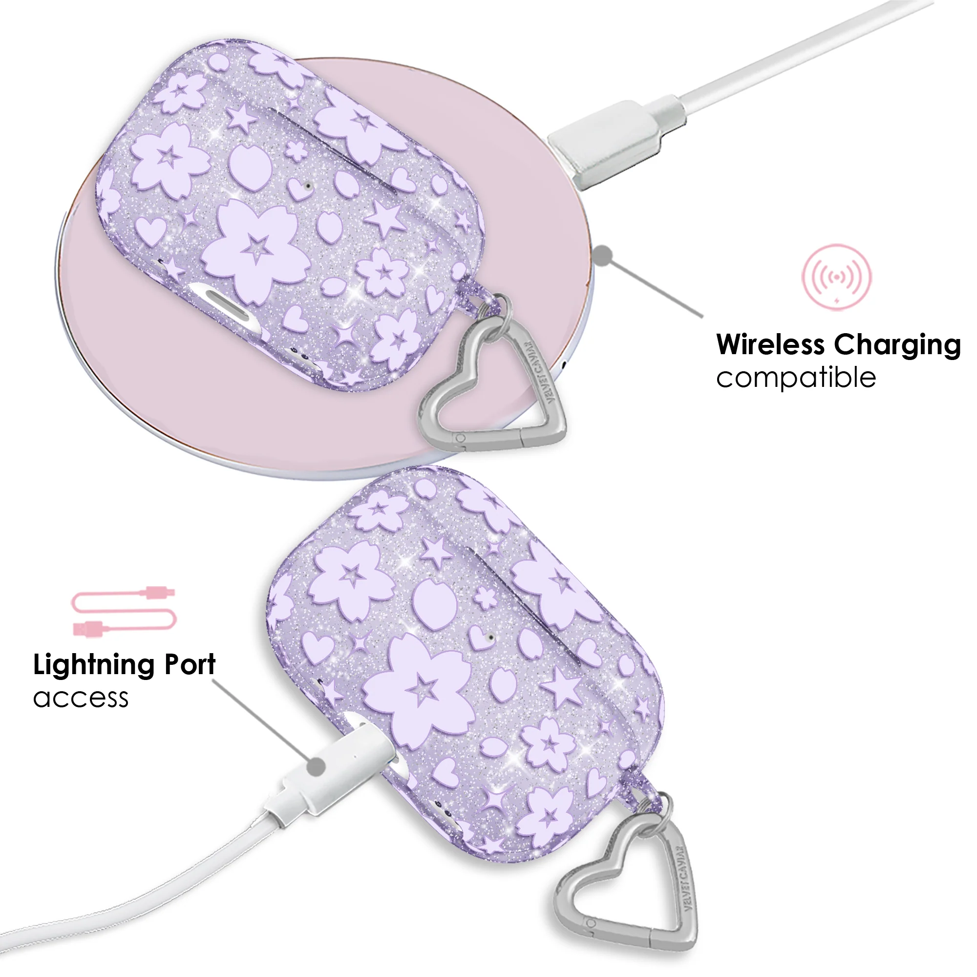 Lavender Cherry Blossom Glitter AirPod Case - Image 4