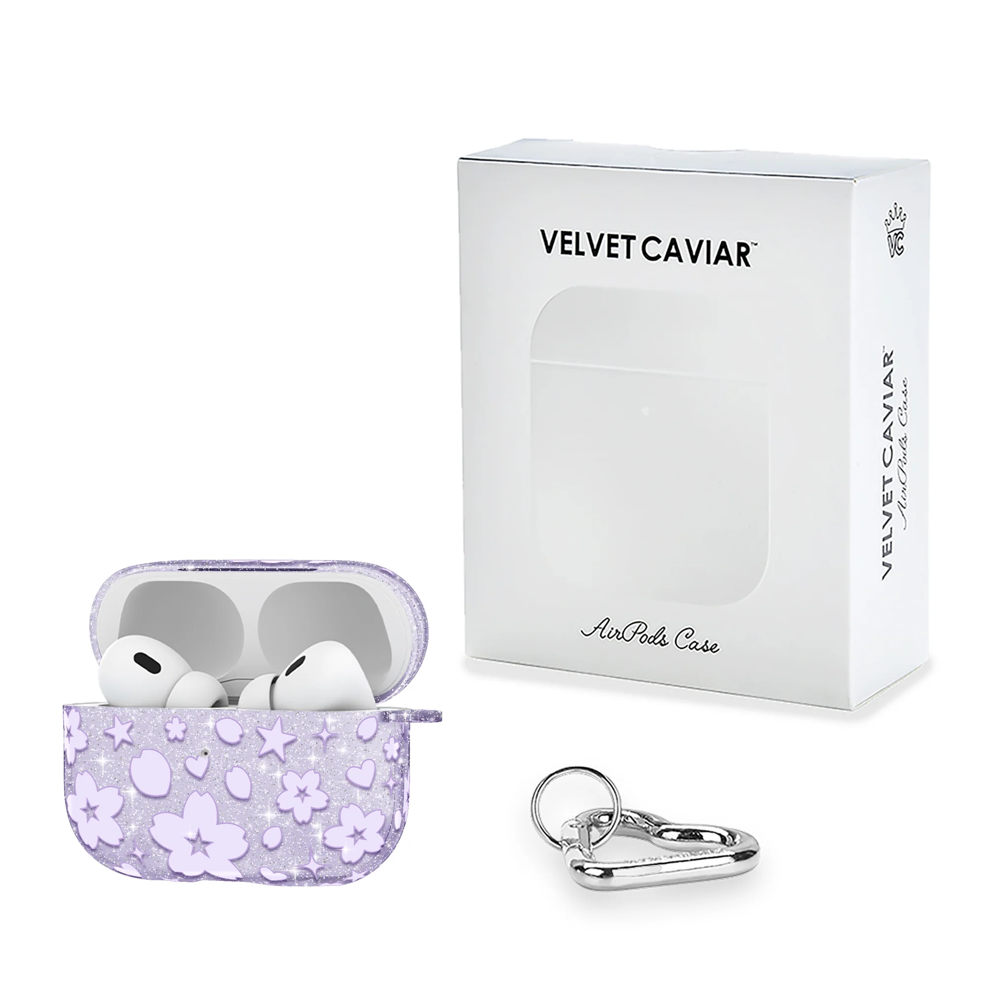 Lavender Cherry Blossom Glitter AirPod Case - Image 5