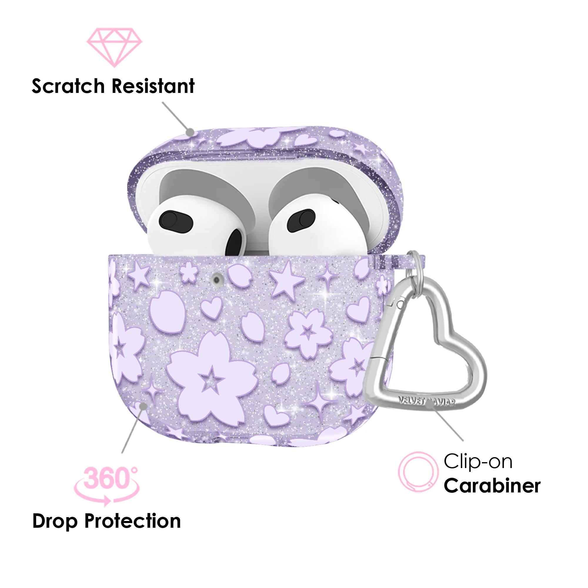 Lavender Cherry Blossom Glitter AirPod Case - Image 9