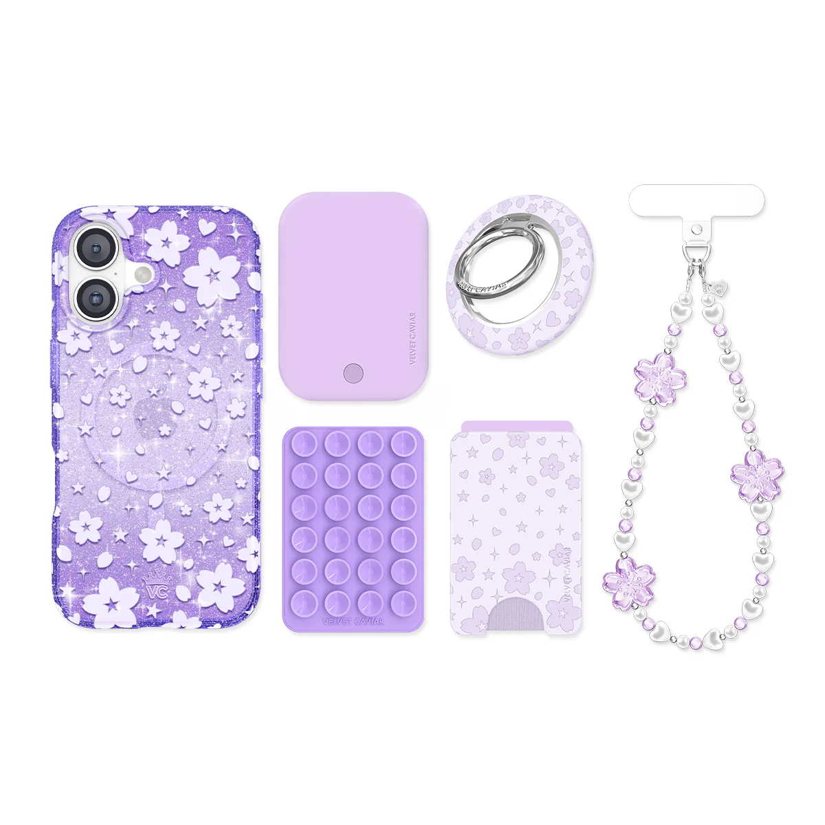 Lavender Cherry Blossom Glitter iPhone Bundle Set - Image 106