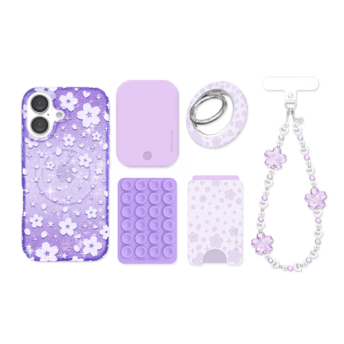 Lavender Cherry Blossom Glitter iPhone Bundle Set - Image 113