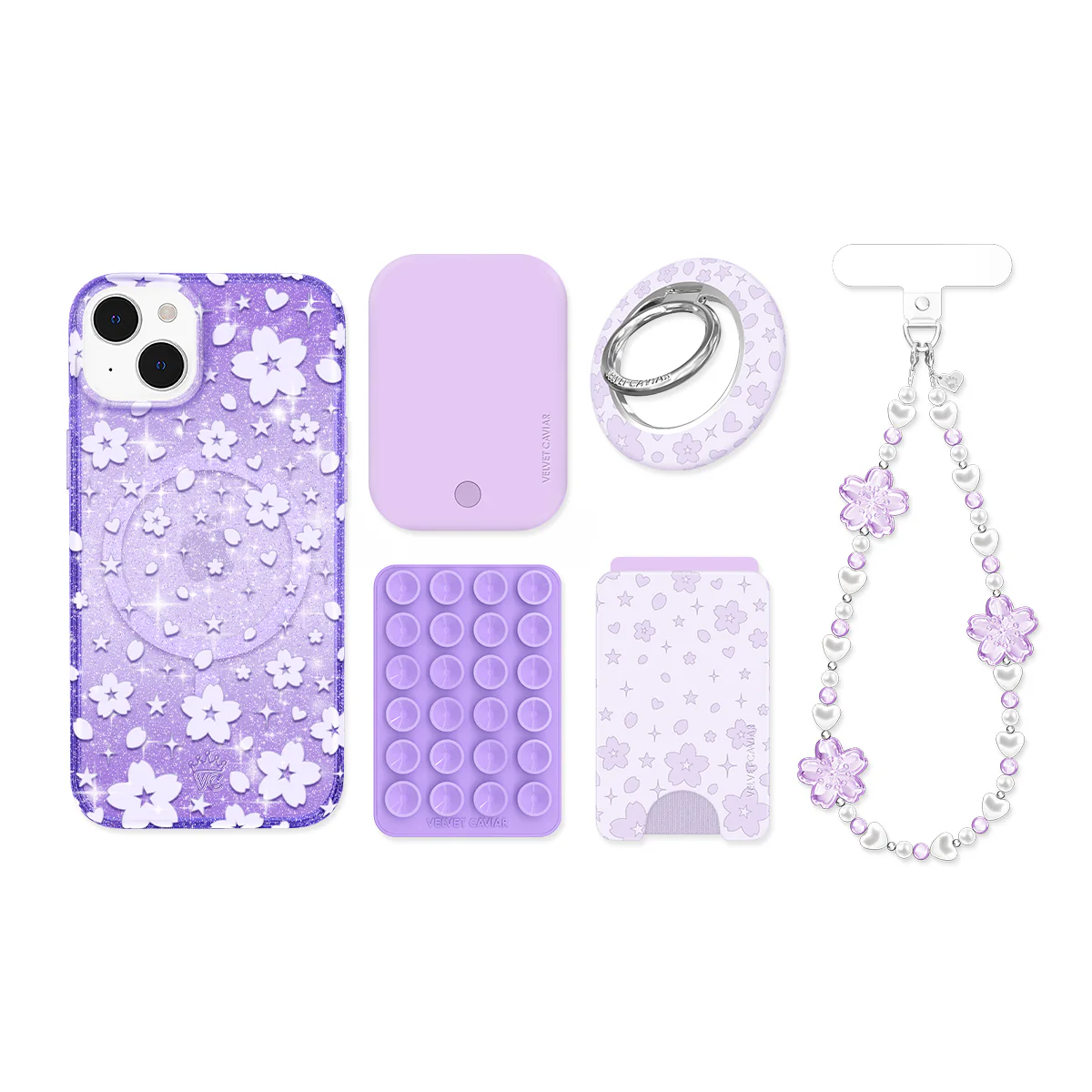 Lavender Cherry Blossom Glitter iPhone Bundle Set - Image 22
