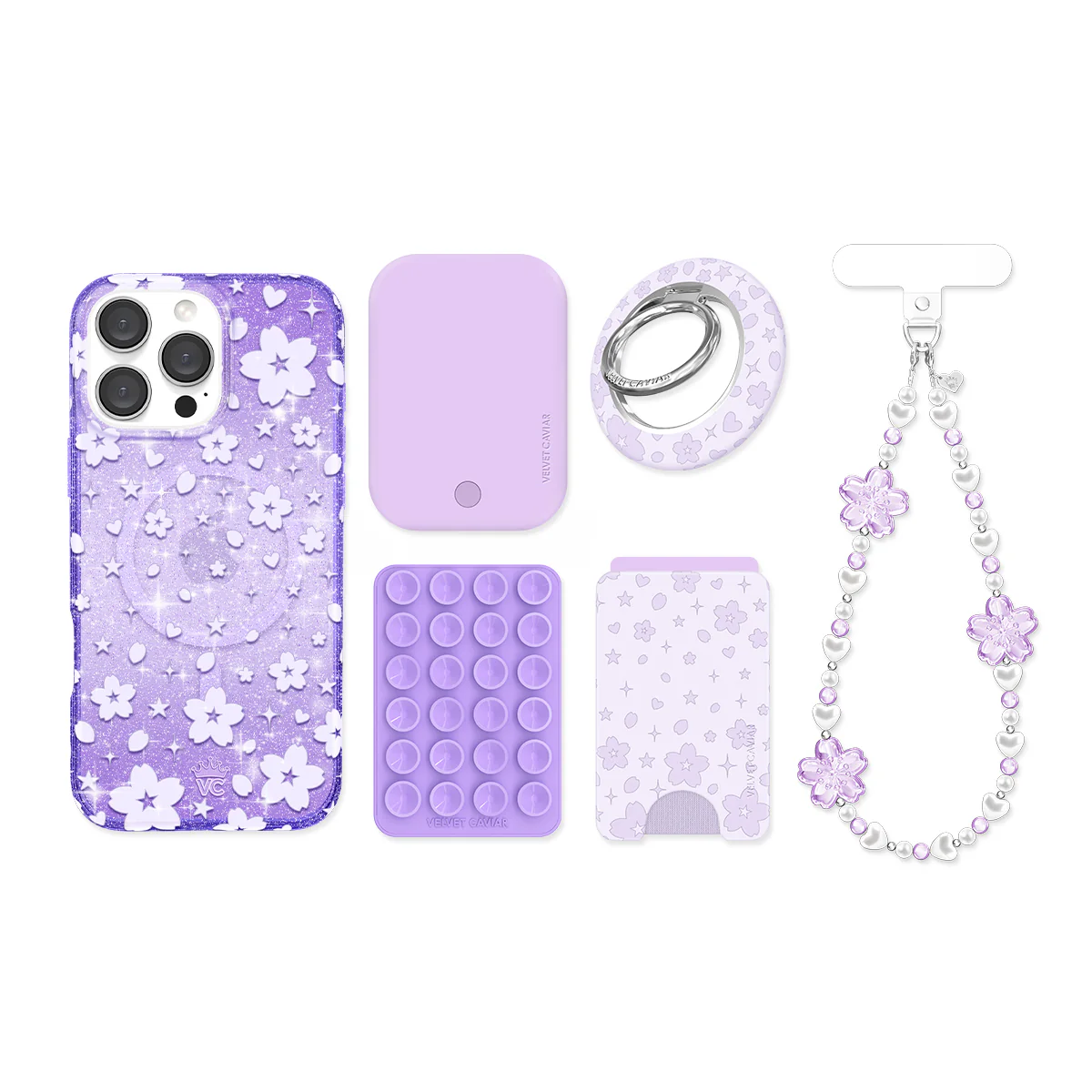 Lavender Cherry Blossom Glitter iPhone Bundle Set - Image 64