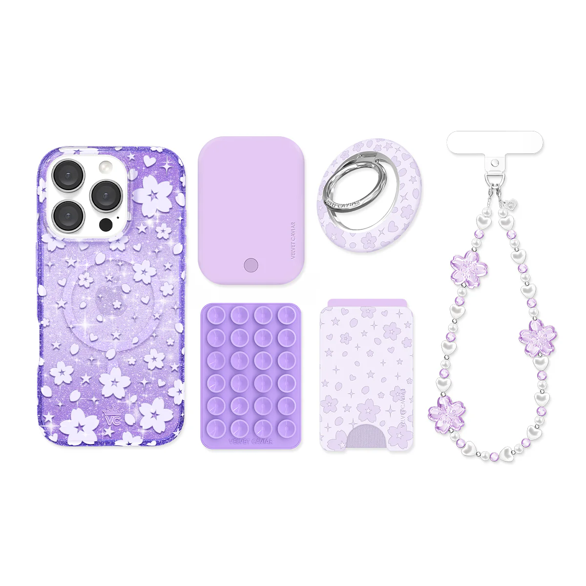 Lavender Cherry Blossom Glitter iPhone Bundle Set - Image 71