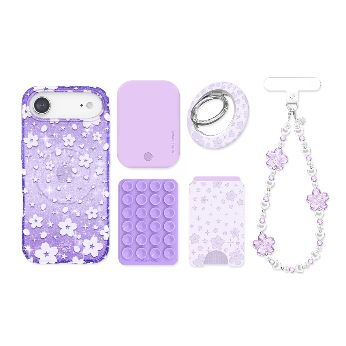 Lavender Cherry Blossom Glitter iPhone Bundle Set - Image 85