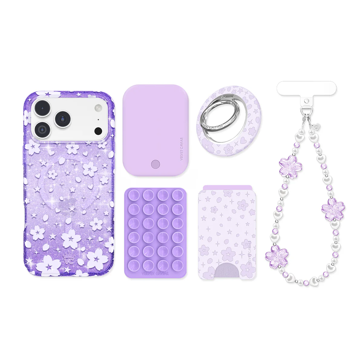 Lavender Cherry Blossom Glitter iPhone Bundle Set - Image 92