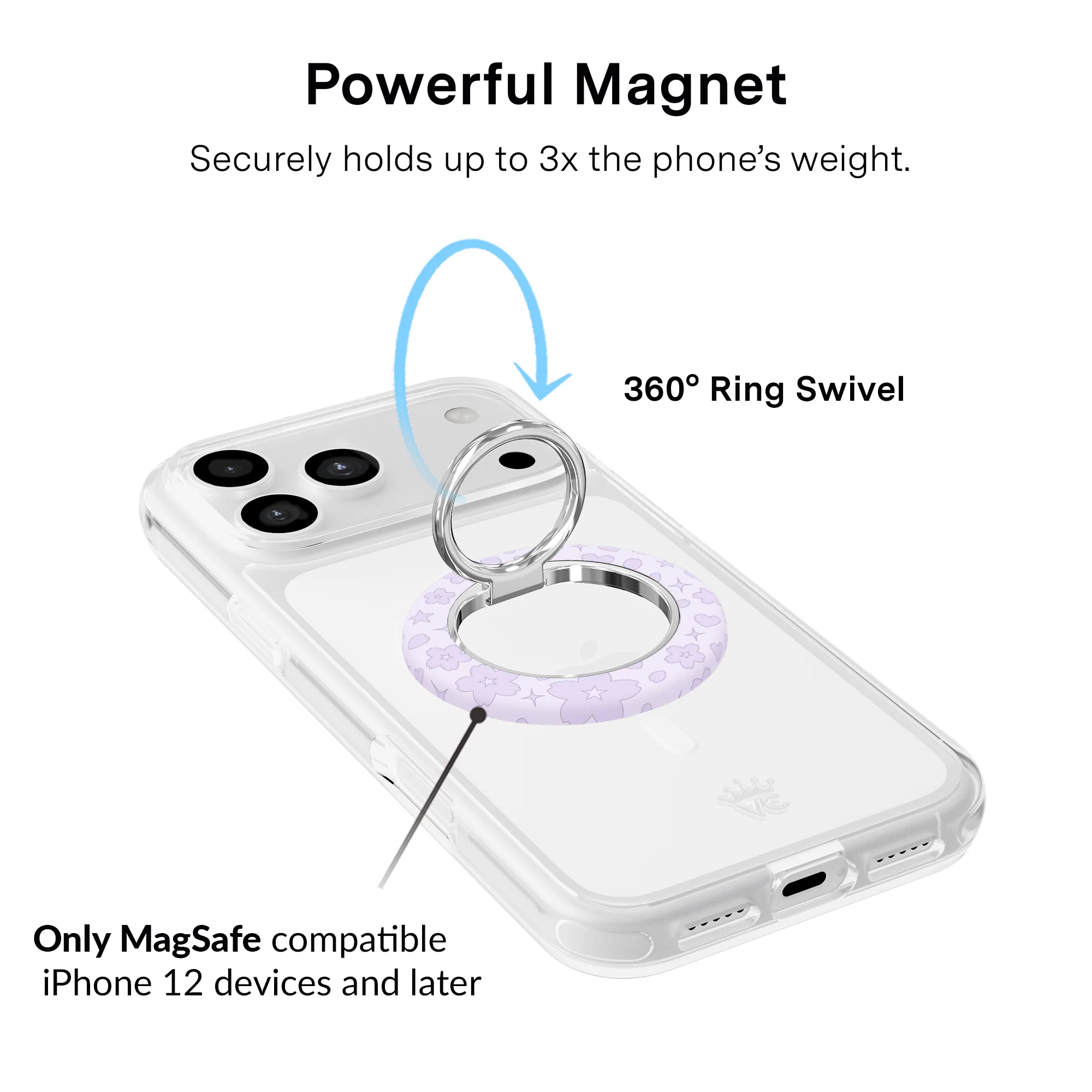 Lavender Cherry Blossom MagSafe Grip Ring - Image 3