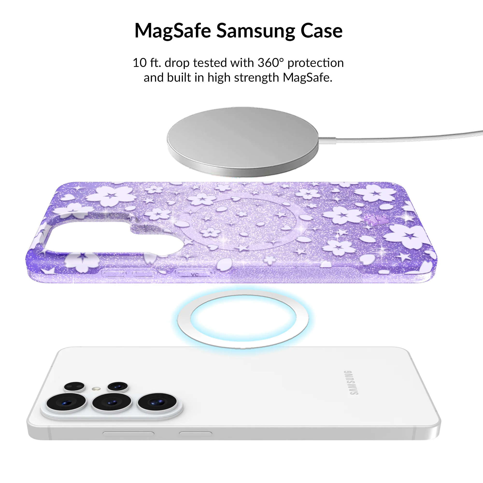 Lavender Cherry Blossom Glitter Samsung Bundle Set - Image 2